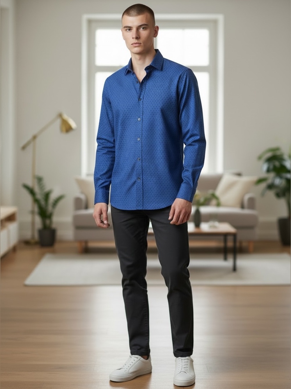 Scotch & Soda Nicholas Dobby Dress Shirt Mens L Cobalt Blue Cotton NWT Slim